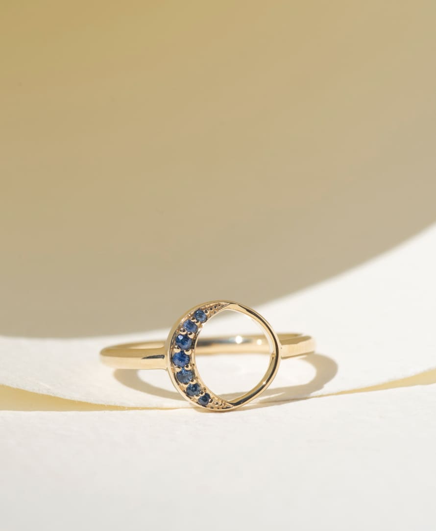 Zoe and Morgan  New Moon Blue Sapphire Gold Ring