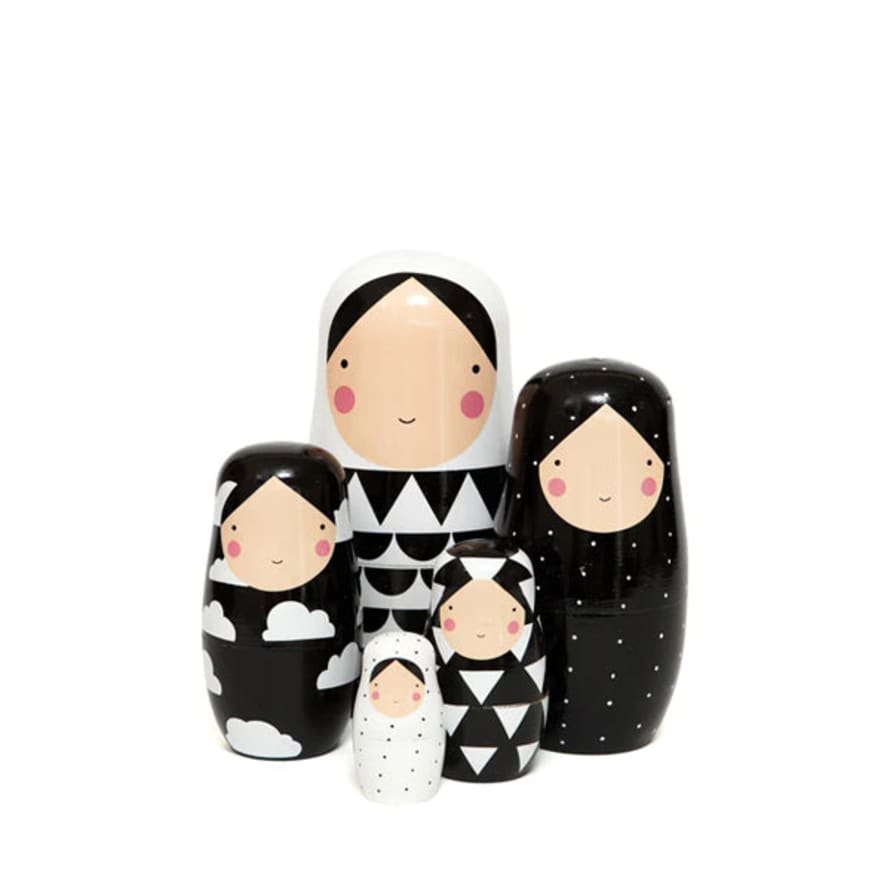 Petit Monkey Nesting Dolls Black And White