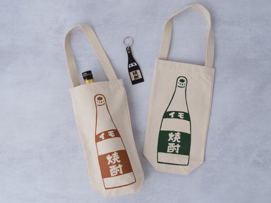 wagumi Green 'imo Shochu' Design Bottle Bag By Kagomania