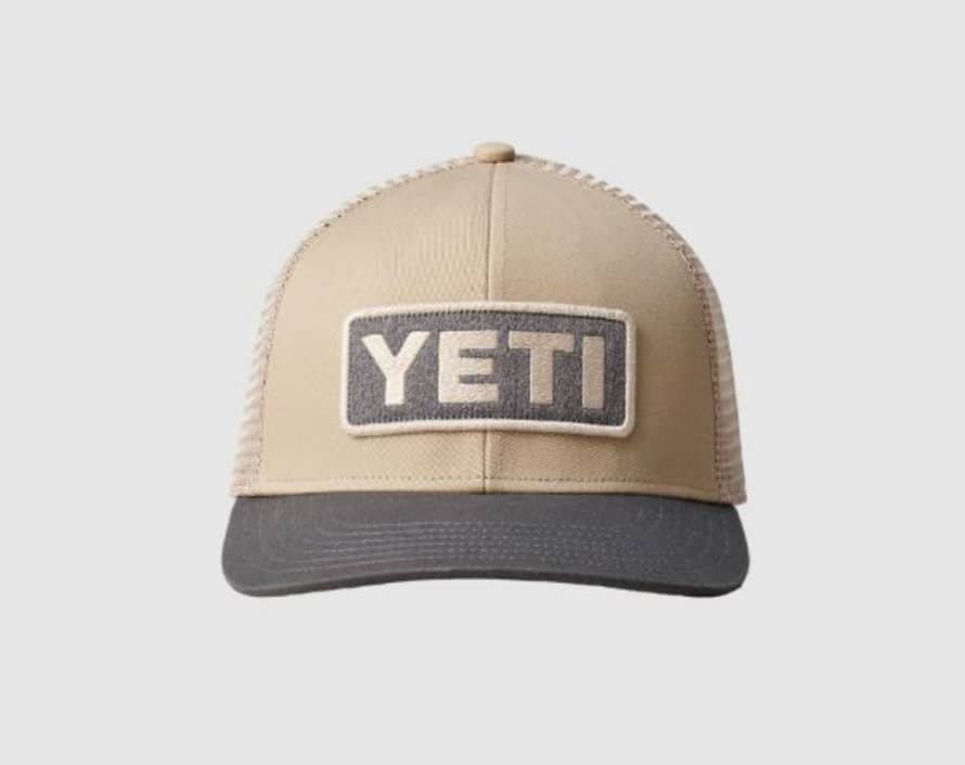 Yeti Leather Logo Badge Trucker Cap Sharptail Taupe-Grey
