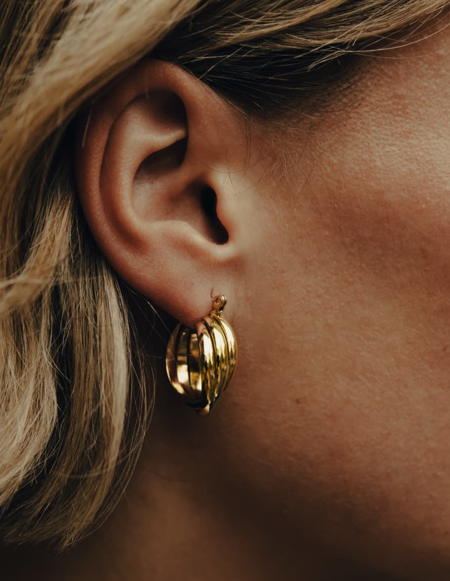 Nordic Muse Gold Triple Entwine Hoop Earrings, 18k Tarnish-Free Waterproof Gold