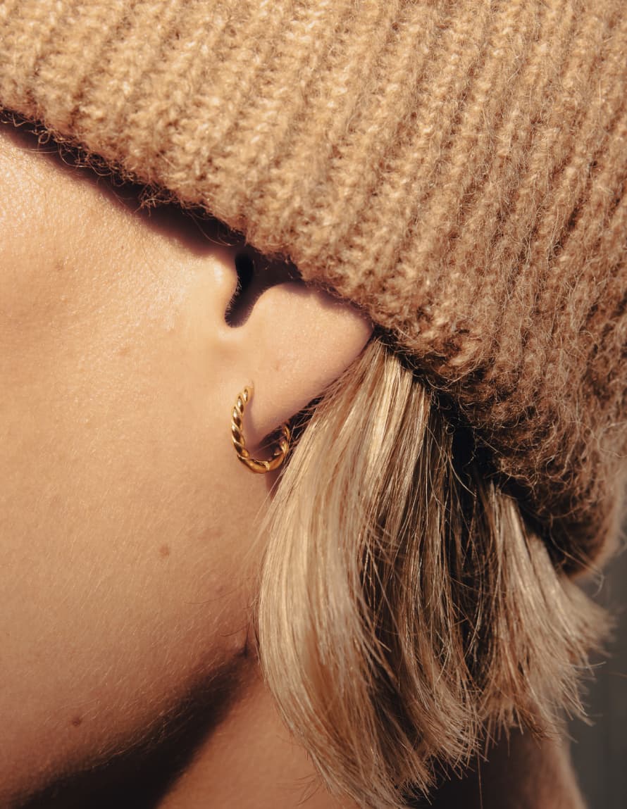 Nordic Muse Gold Twisted Huggie Earrings, Waterproof