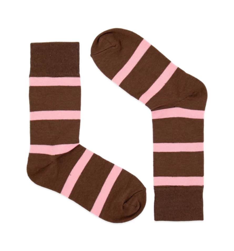 Afroart Striped Cotton Socks, Brown & Pink