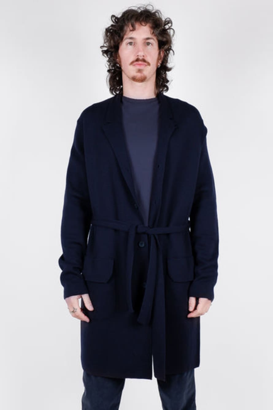 Hannes Roether Long Button Up Knitted Cardigan Navy