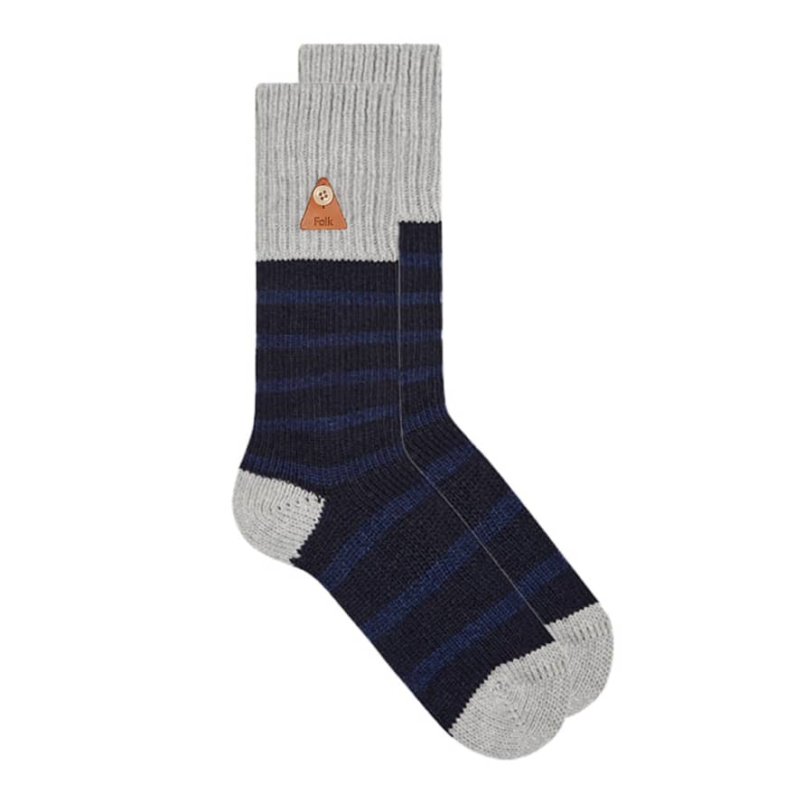 Folk Wool Stripe Socks - Navy