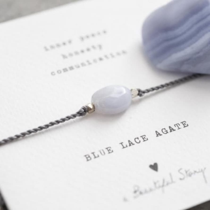 A Beautiful Story Gemstone Card Blue Lace Agate Silver Bracelet *30% Off*