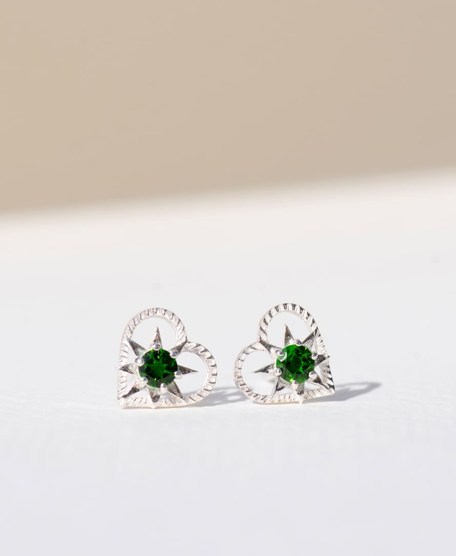 Zoe and Morgan  Kind Heart Silver Chrome Diopside Earrings