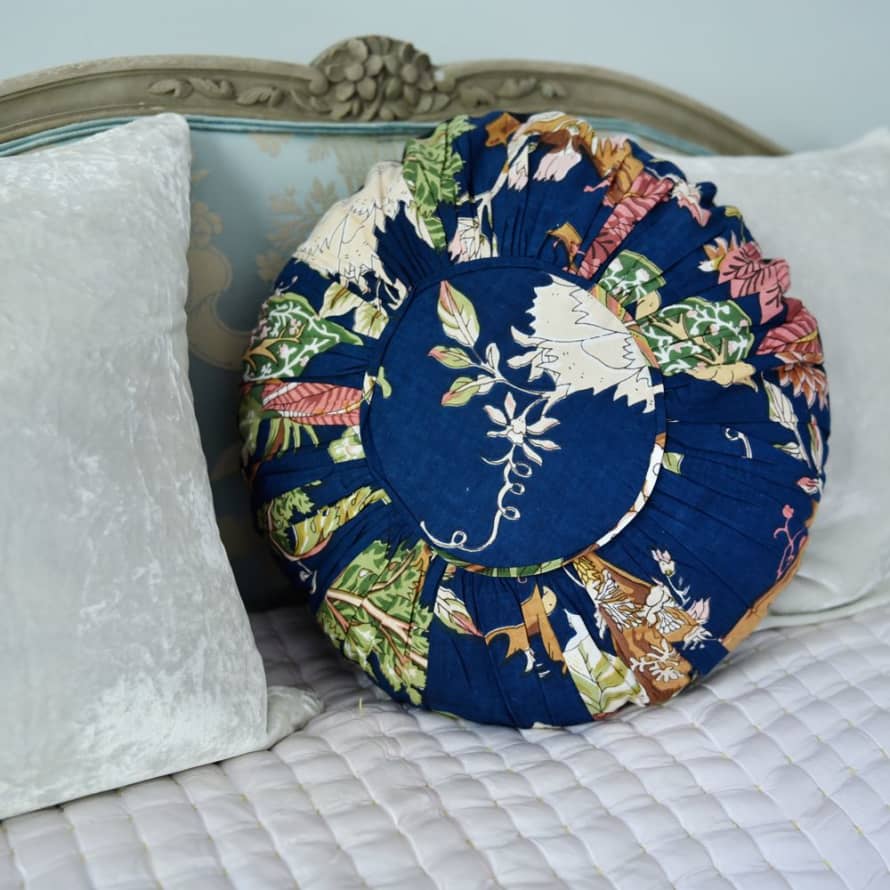 Powell Craft Blue Carnation Indian Cushion
