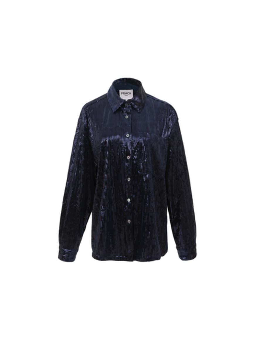 FRNCH Maelle Sequin Blouse In Blue Marine