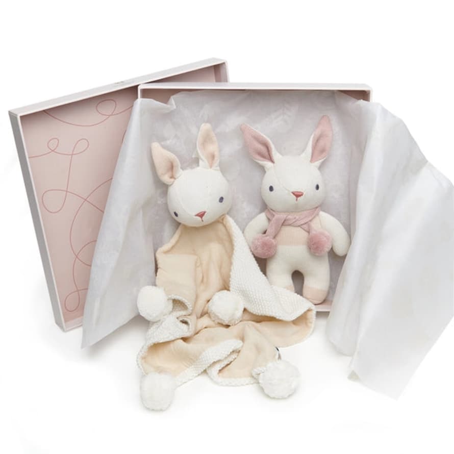 Threadbear Bunny Rattle and Comforter Set - Pink & White