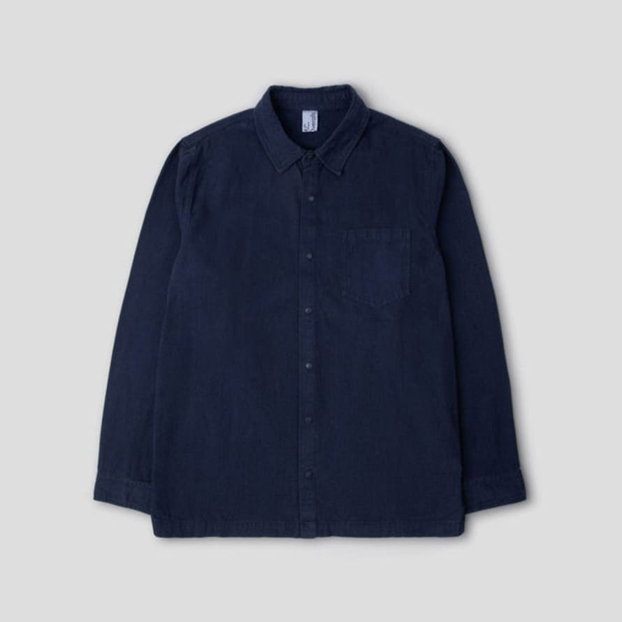 Mc Overalls Navy Relaxed Cotton Canvas Snap Buttoned Shirt