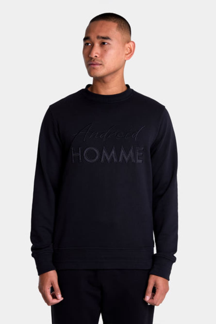 ANDROID HOMME Embroidered Crew Sweatshirt Black