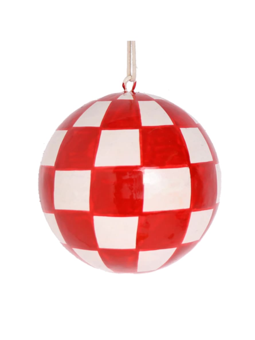 The Conscious Christmas Papier Mache Check Bauble - Red