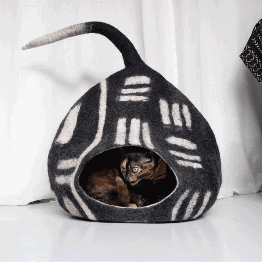 Hiro + Wolf Felt Cat Cave Bed With Tail