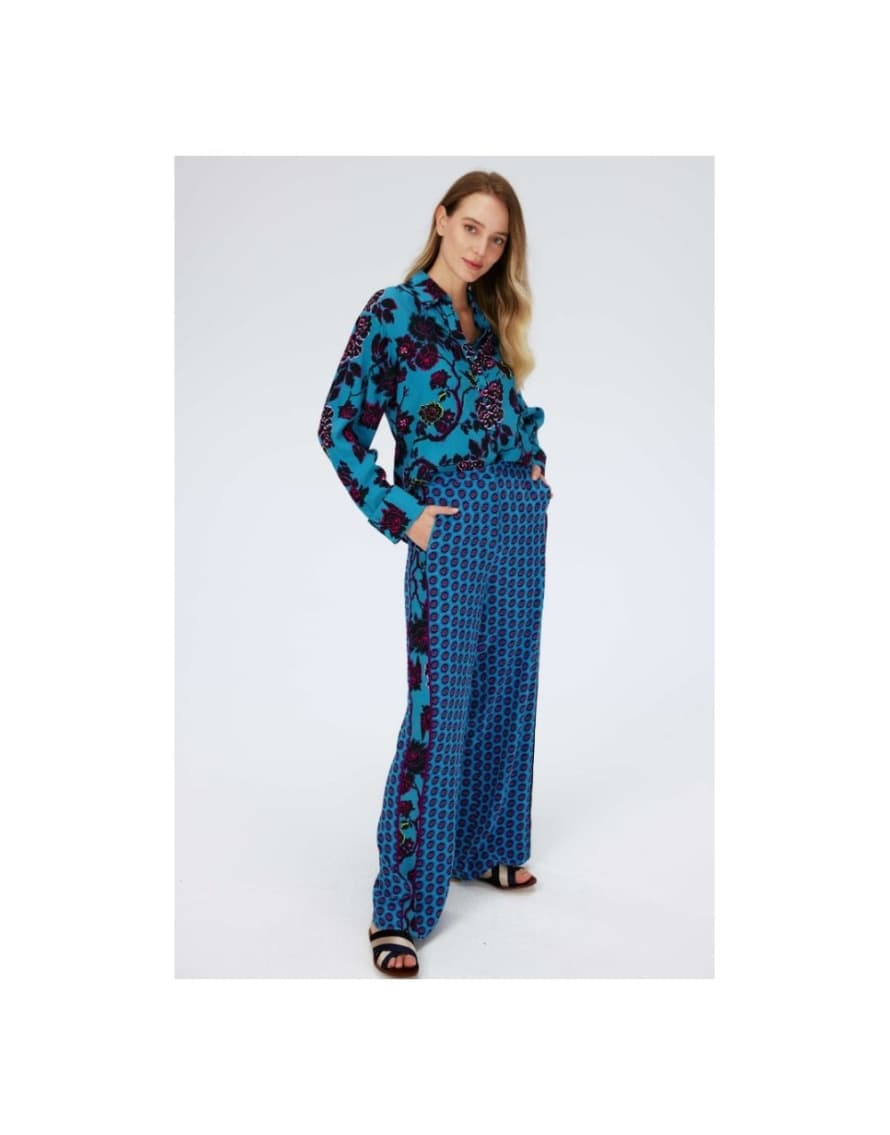 Diane Von Furstenberg Diane Von Furstenberg Sarina China Vine Trousers Size: 14, Col: Blue M