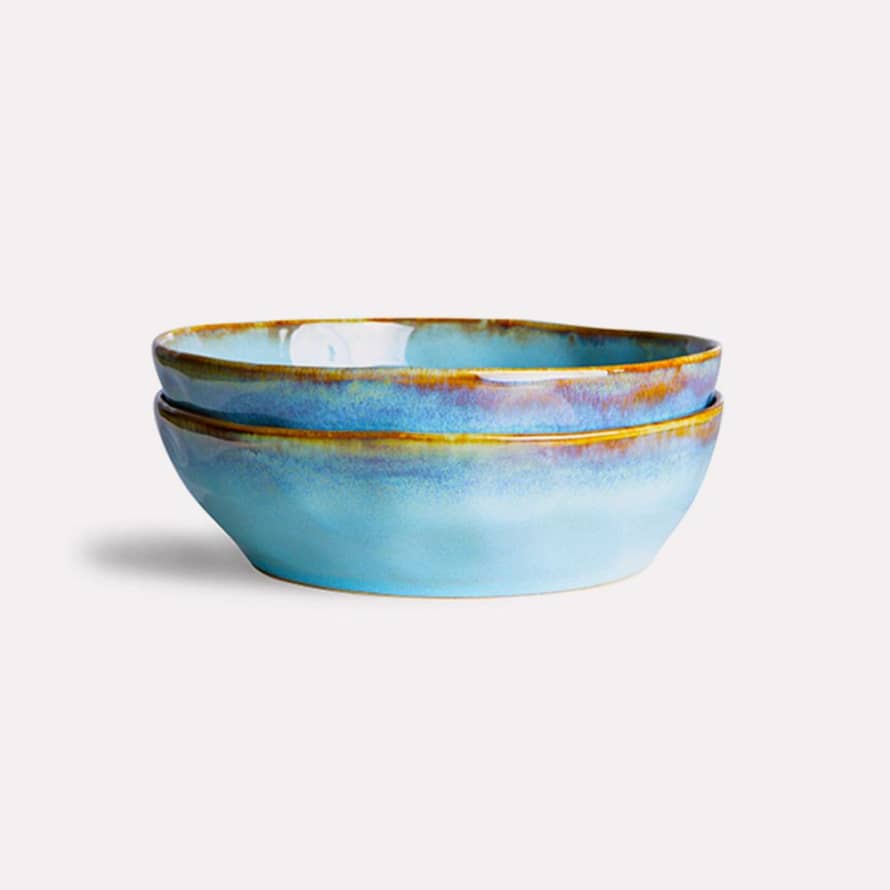 HK Living Ceramic 70s Pasta Bowl Lagune Set of 2