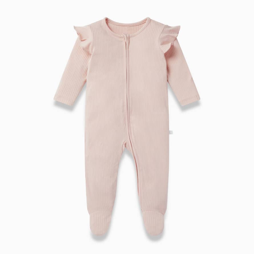 Mori Blush Ribbed Frill Clever Zip Sleepsuit