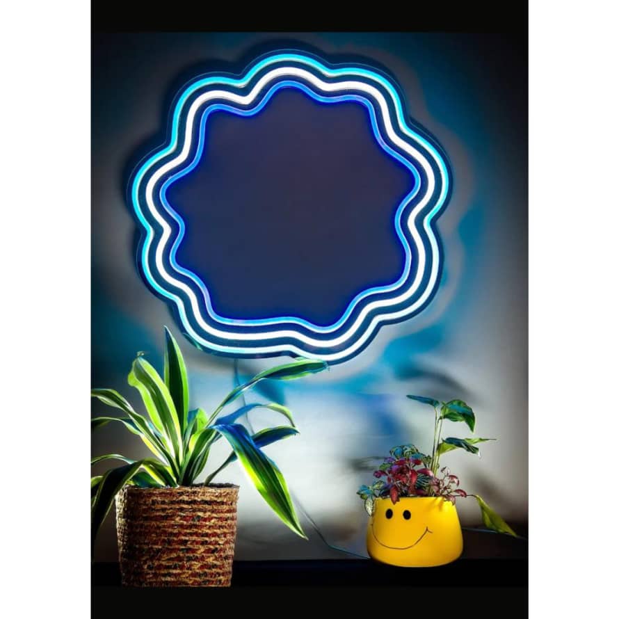 Amber Bright Creations Neon Blue Wavy Wall Mirror