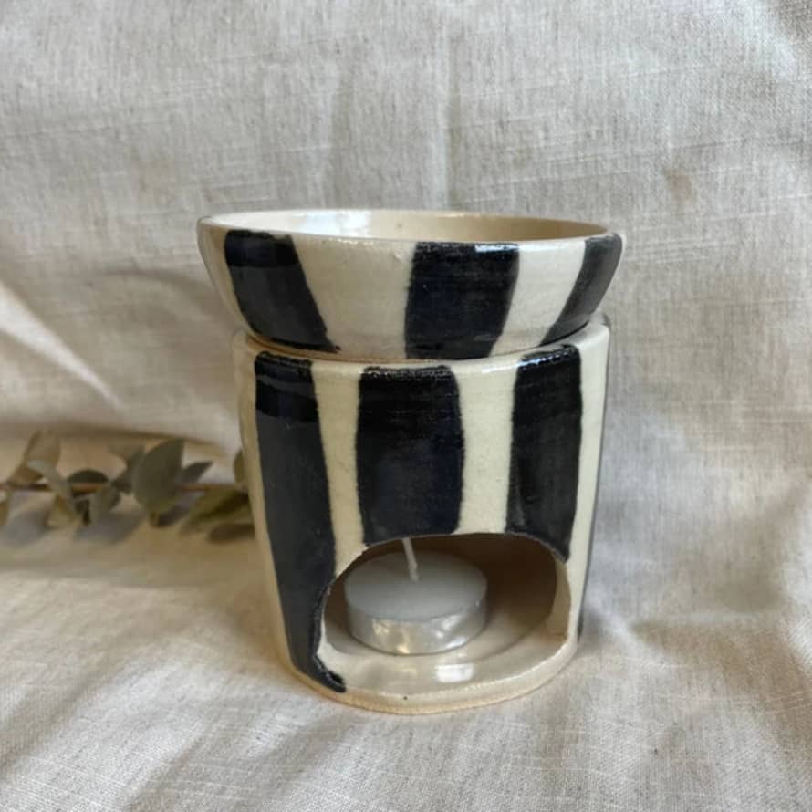 Charlotte Manser Ceramics Black and White Stripe Ceramic Wax Melt Burner