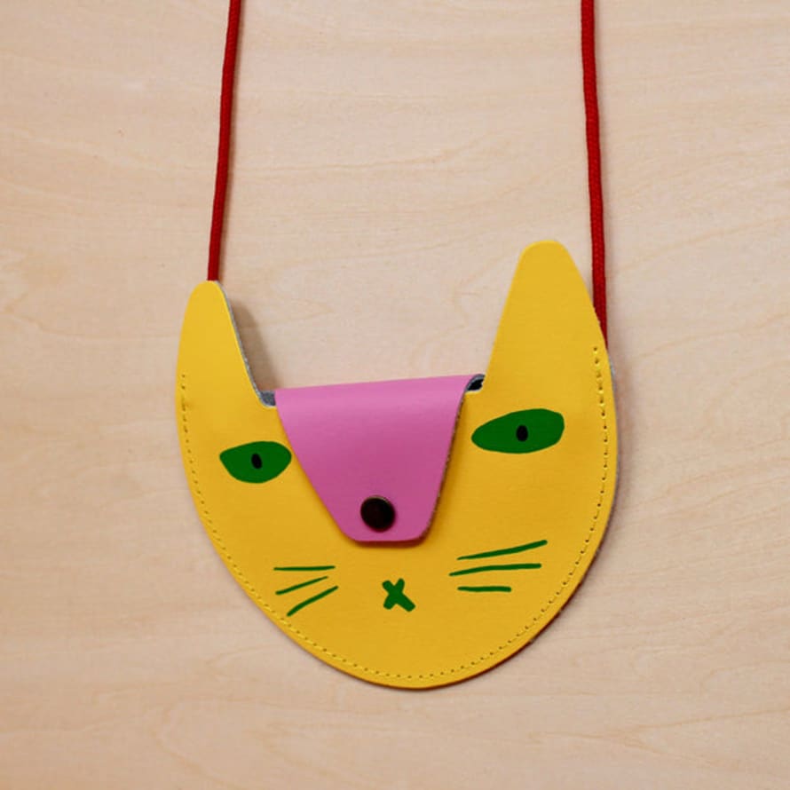 Ark Colour Design Cat Pocket Purse In Yellow/ Pink