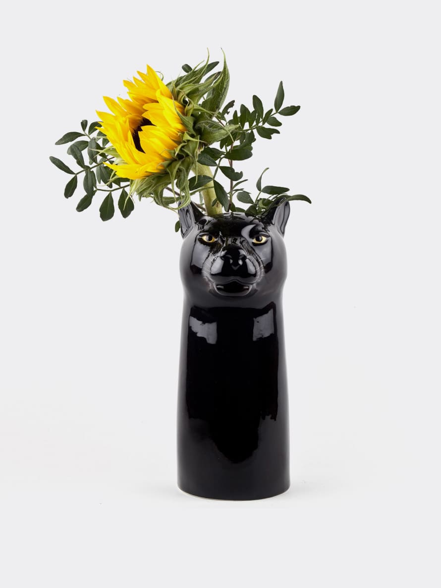 Quail Ceramics Hand-painted Ceramic Black Panther Flower Vase