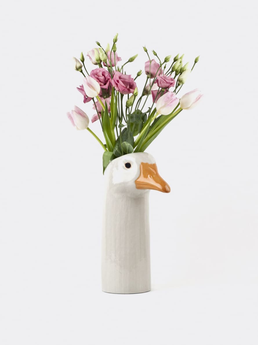 Quail Ceramics Hand-painted Ceramic Goose Flower Vase