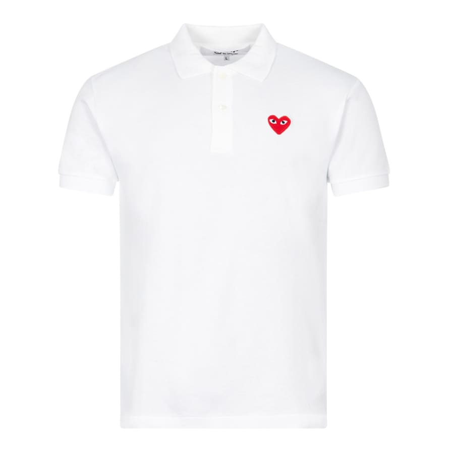 Comme Des Garcons Play Polo Shirt Heart Logo - White