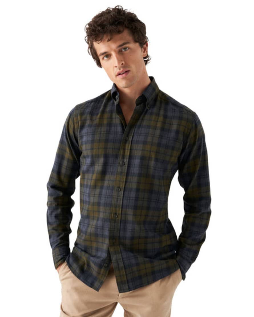 ETON - Navy Slim Fit Checked Flannel Shirt 10001157529