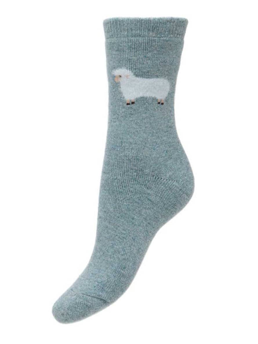 Joya Light Blue Wool Blend Socks with Fluffy Sheep