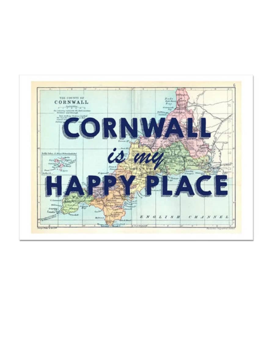 Beach House Art A3 Unframed Cornwall Is Our Happy Place Poster