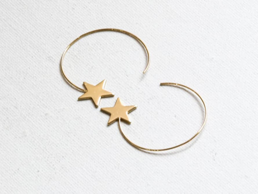 BUNNY AND CLARKE Gold Star Pull Through Hoop Earrings