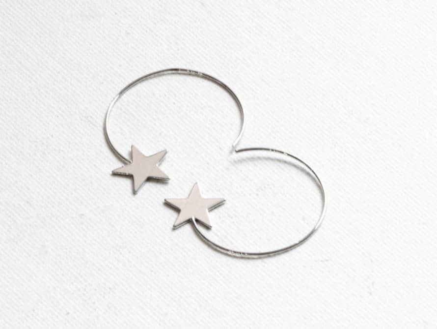 BUNNY AND CLARKE Silver Star Pull Through Hoop Earrings