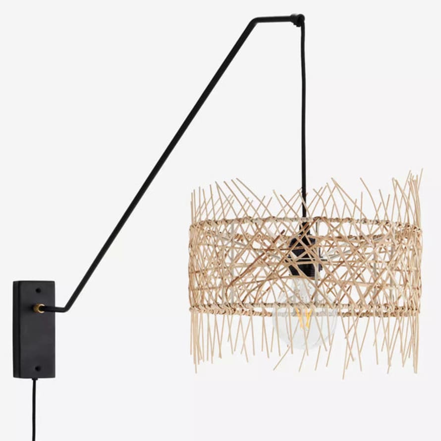 Madam Stoltz Wall Lamp with Rattan Shade