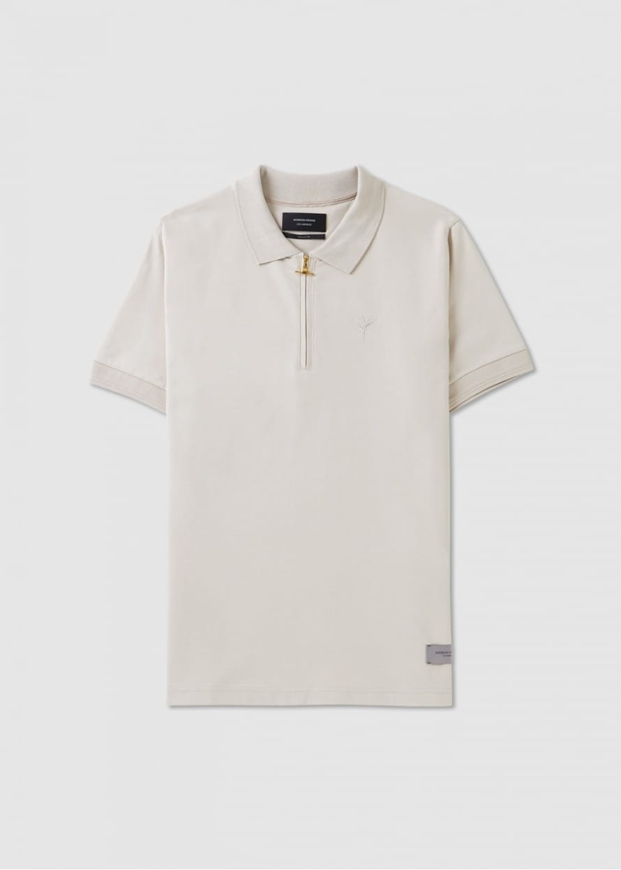 ANDROID HOMME Mens Reg Fit Zip Poloshirt In Sand