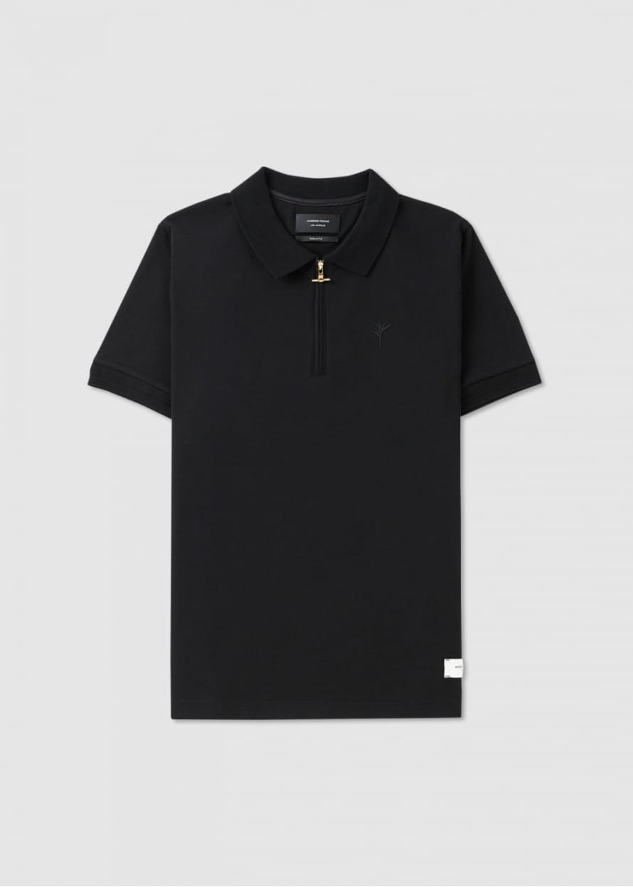 ANDROID HOMME Mens Reg Fit Zip Poloshirt In Black