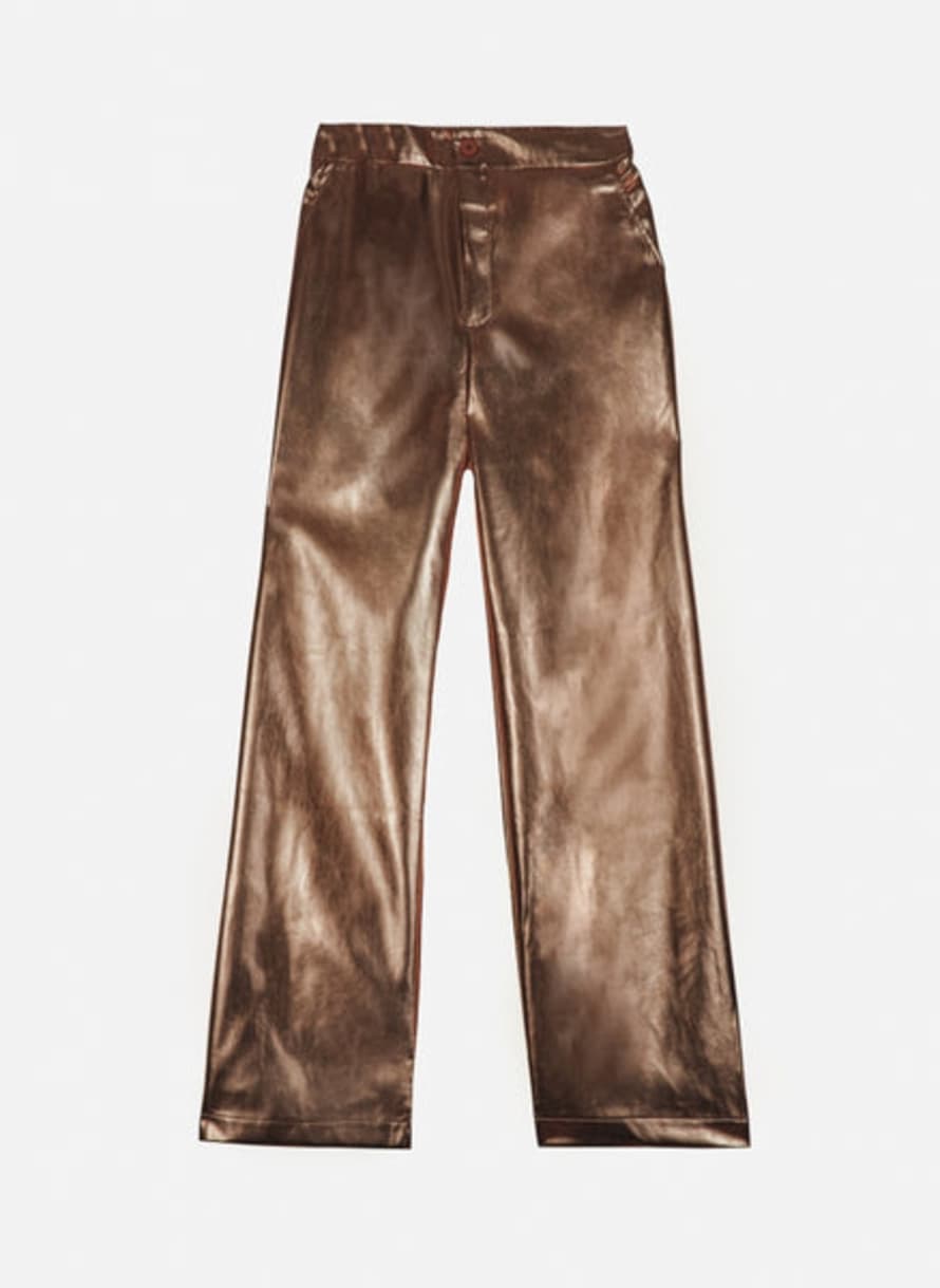 ange  Pitty Bronze Straight-leg Trousers In Imitation Leather
