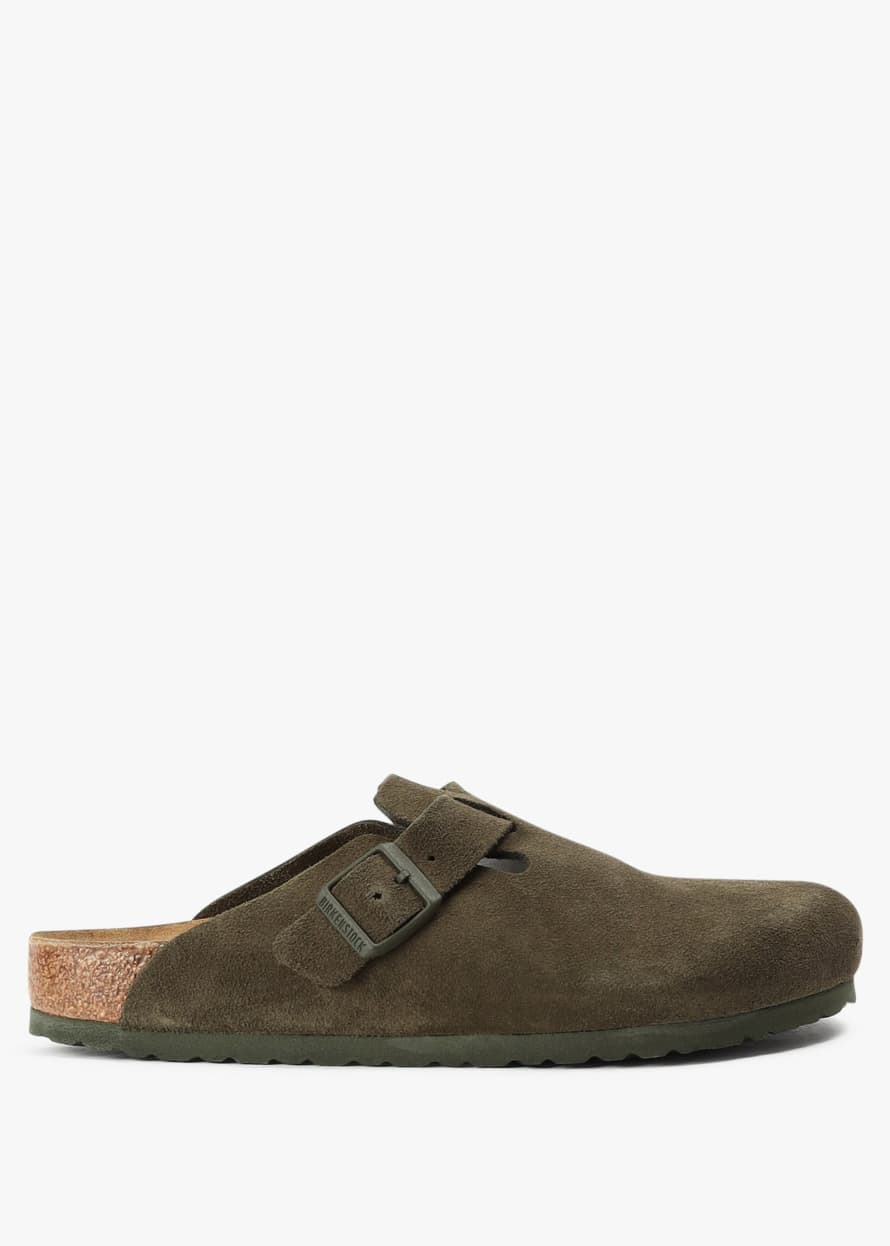 Birkenstock Mens Boston Suede Leather Mules In Thyme