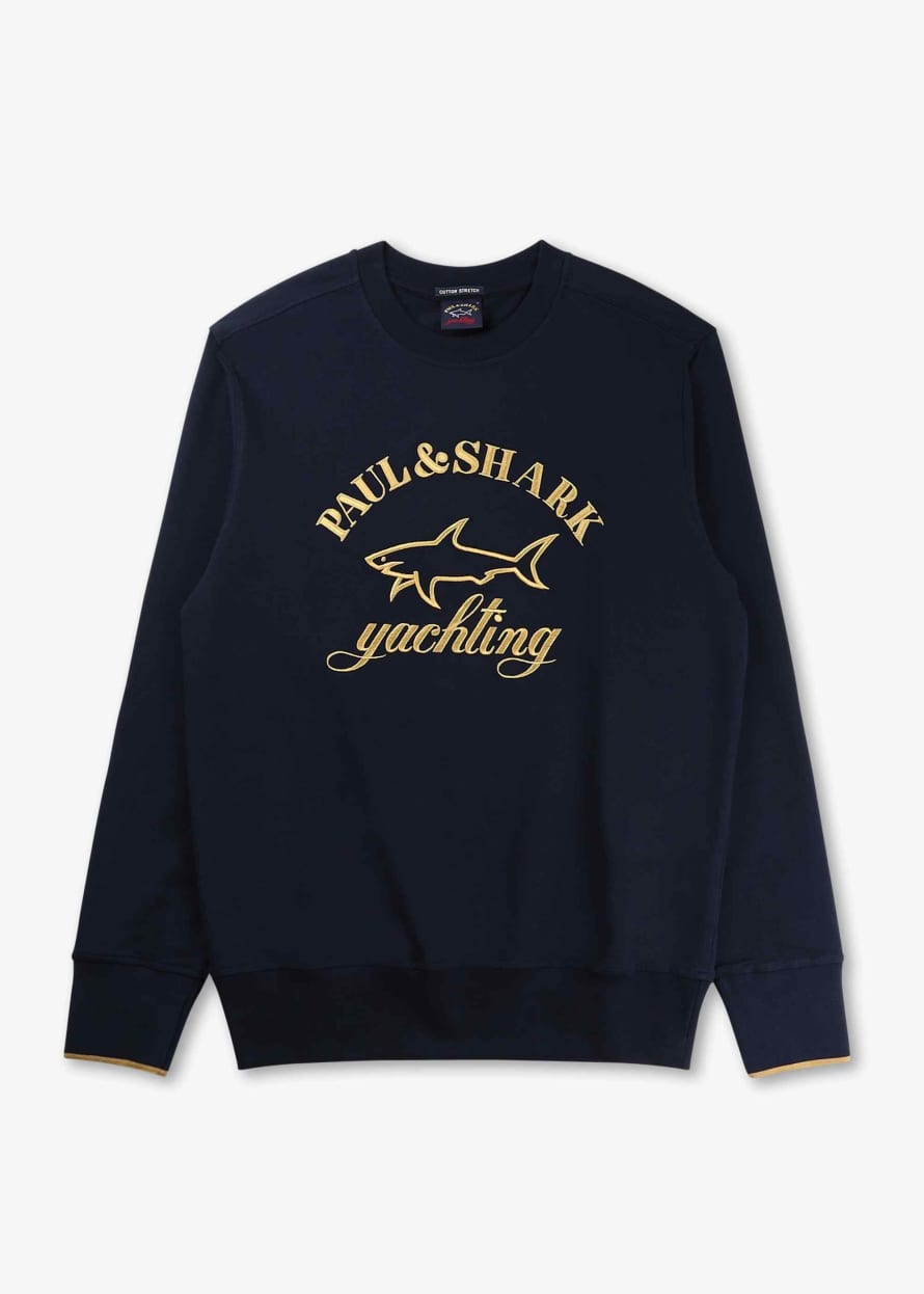 Paul & Shark Mens Stretch Cotton Sweatshirt With Logo Embroidered In Navy