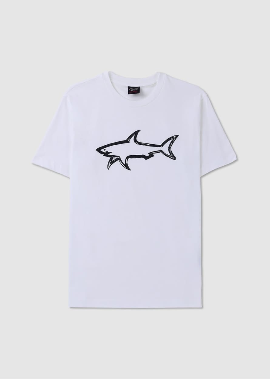 Paul & Shark Mens Stretch Cotton T-shirt With Shark Print In White