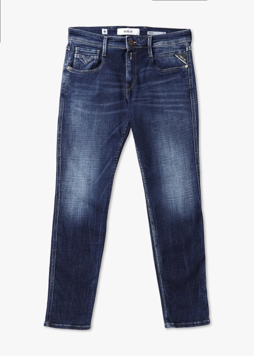 Replay Mens Anbass Aged Jeans In Medium Blue