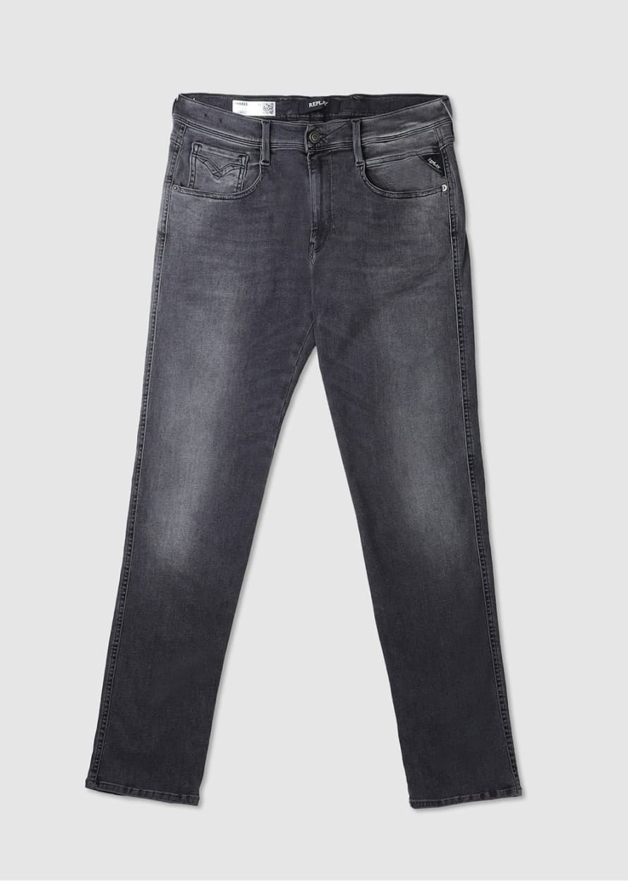 Replay Mens Anbass Hyperflex Original Jeans In Dark Grey