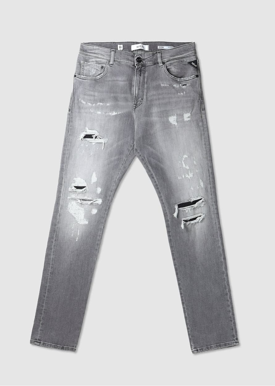Replay Mens Mickym Aged Jeans In Medium Grey
