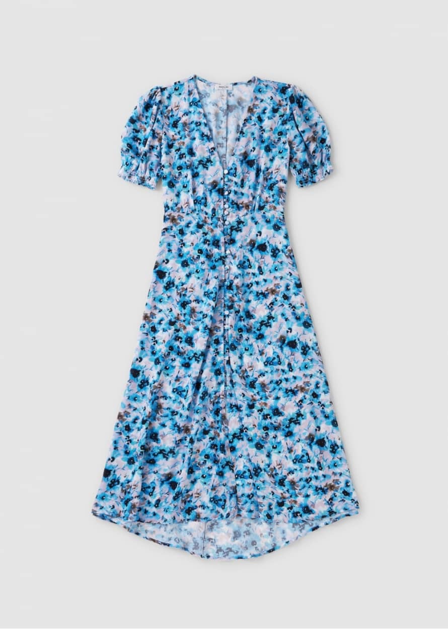 Replay Womens Patterned Midi Dress In White Azure Blue
