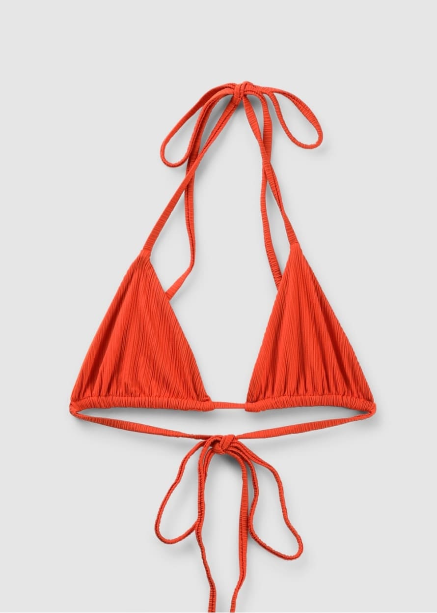 Frankies Bikinis  Womens Nick Plisse String Bikini Top In Orange
