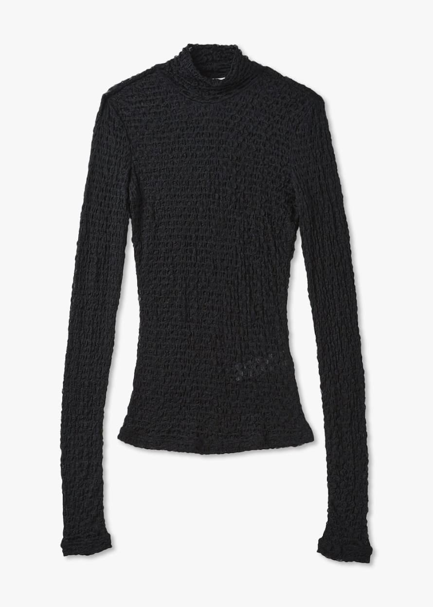 Frame Womens Mesh Lace Roll Neck Top In Noir