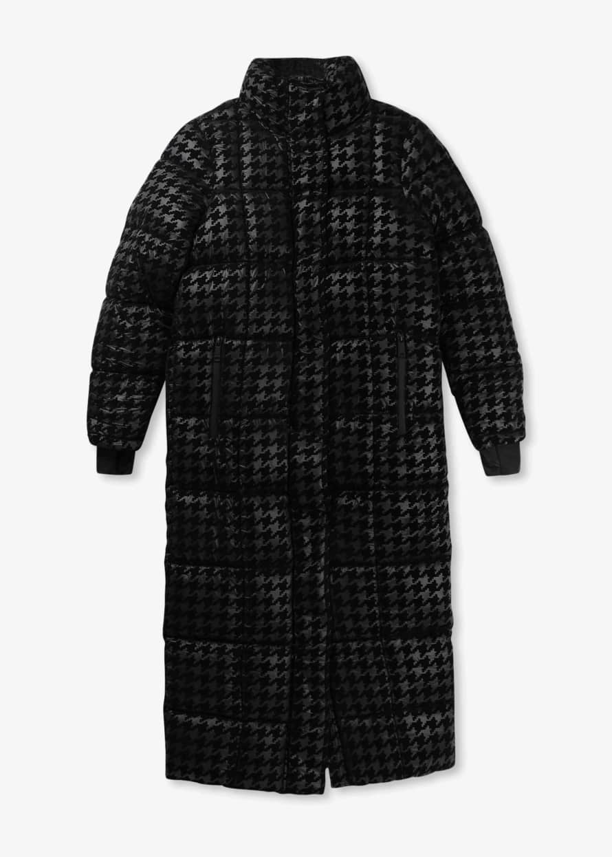 Holland Cooper Womens Crawford Longline Flocked Coat In Mono Houndstooth