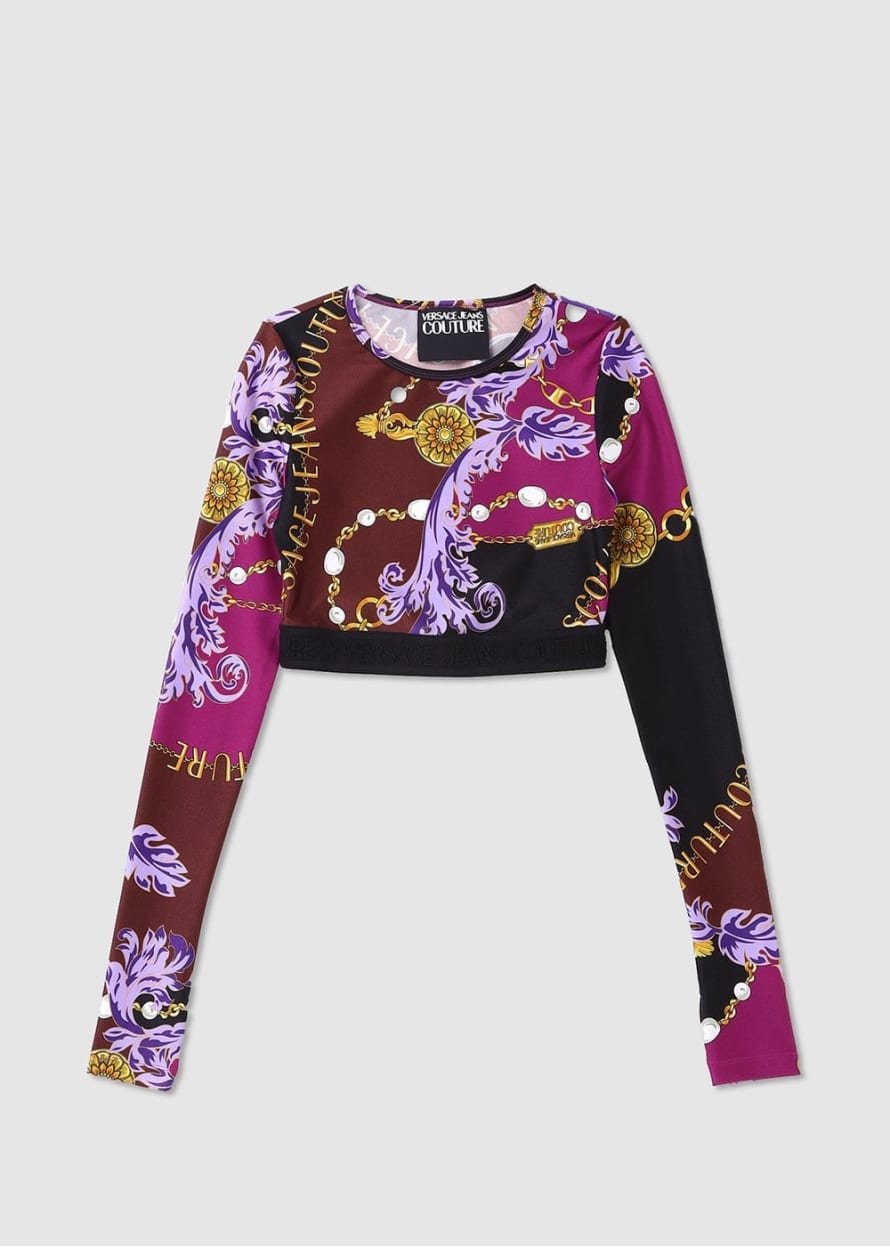 Versace Jeans Couture Womens Chain Print Cropped Top In Purple
