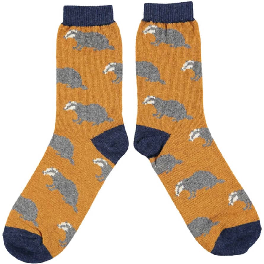 Catherine Tough Men's Mustard Badger Lambswool Ankle Socks