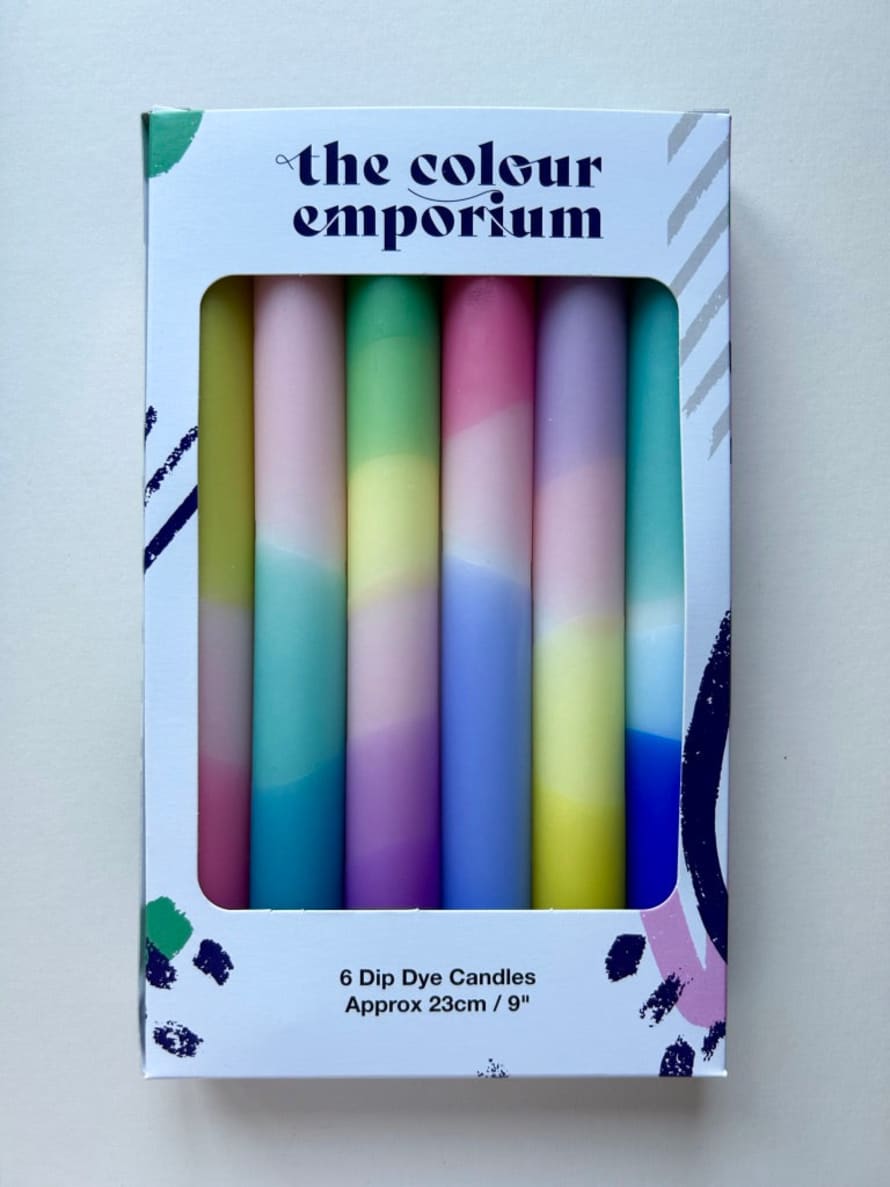 The Colour Emporium Set of 6 Bestselling Pastels Dip Dye Dinner Candles