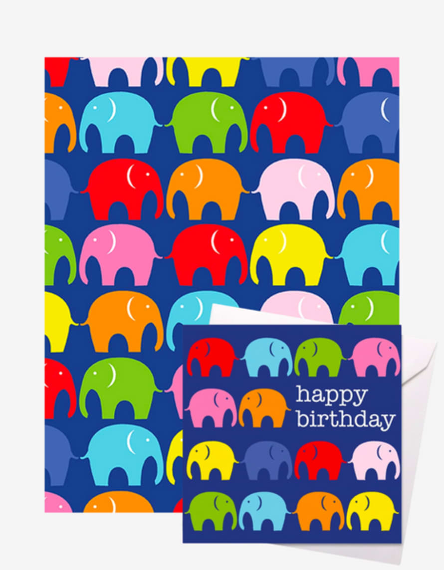 Toby Tiger Multi Elephant Gift Wrap + Personalised Card